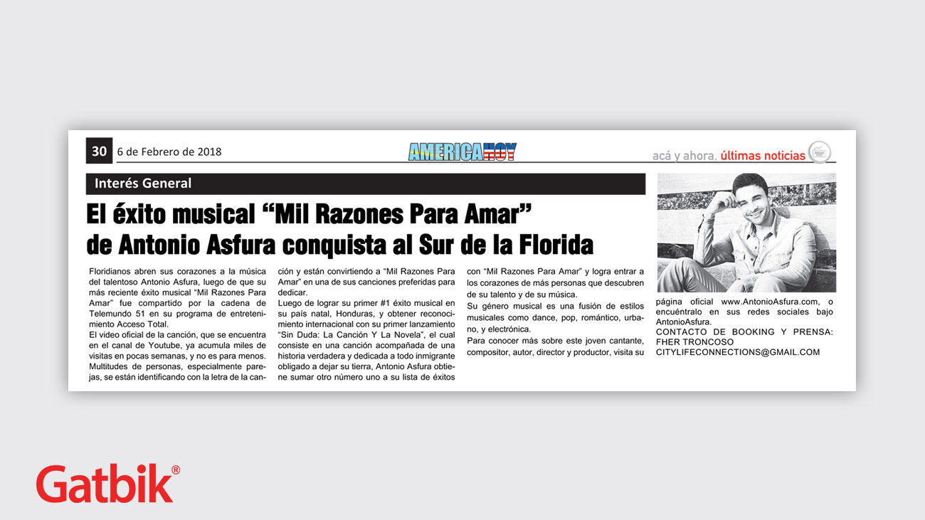 Hit song "Mil Razones Para Amar" by singer and songwriter Antonio Asfura conquers South Florida.