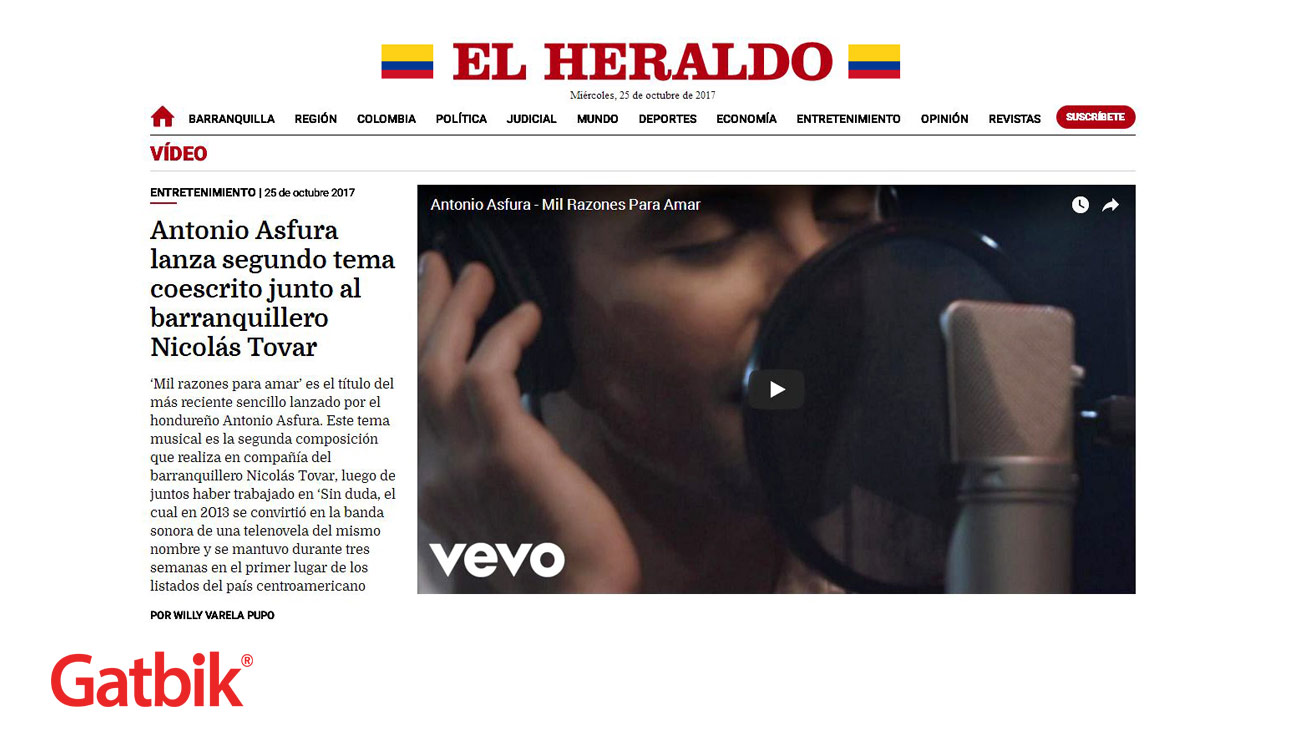El Heraldo From Colombia Presents Antonio Asfura And His New Single “Mil Razones Para Amar”